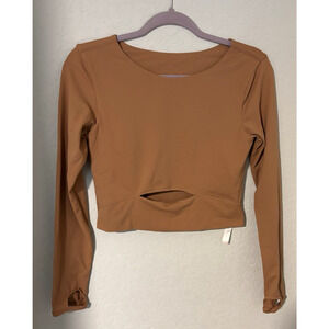 Lululemon Athletica Golden Brown Long Sleeve Cut Out Crop Top Thumbholes 10